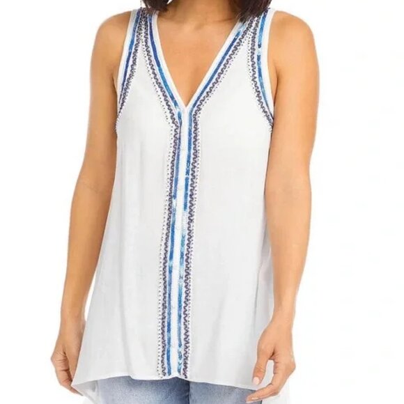 Karen Kane White/Blue BARCELONA BEADED TANK Handkerchief Tunic Top NWT! - Picture 3 of 5